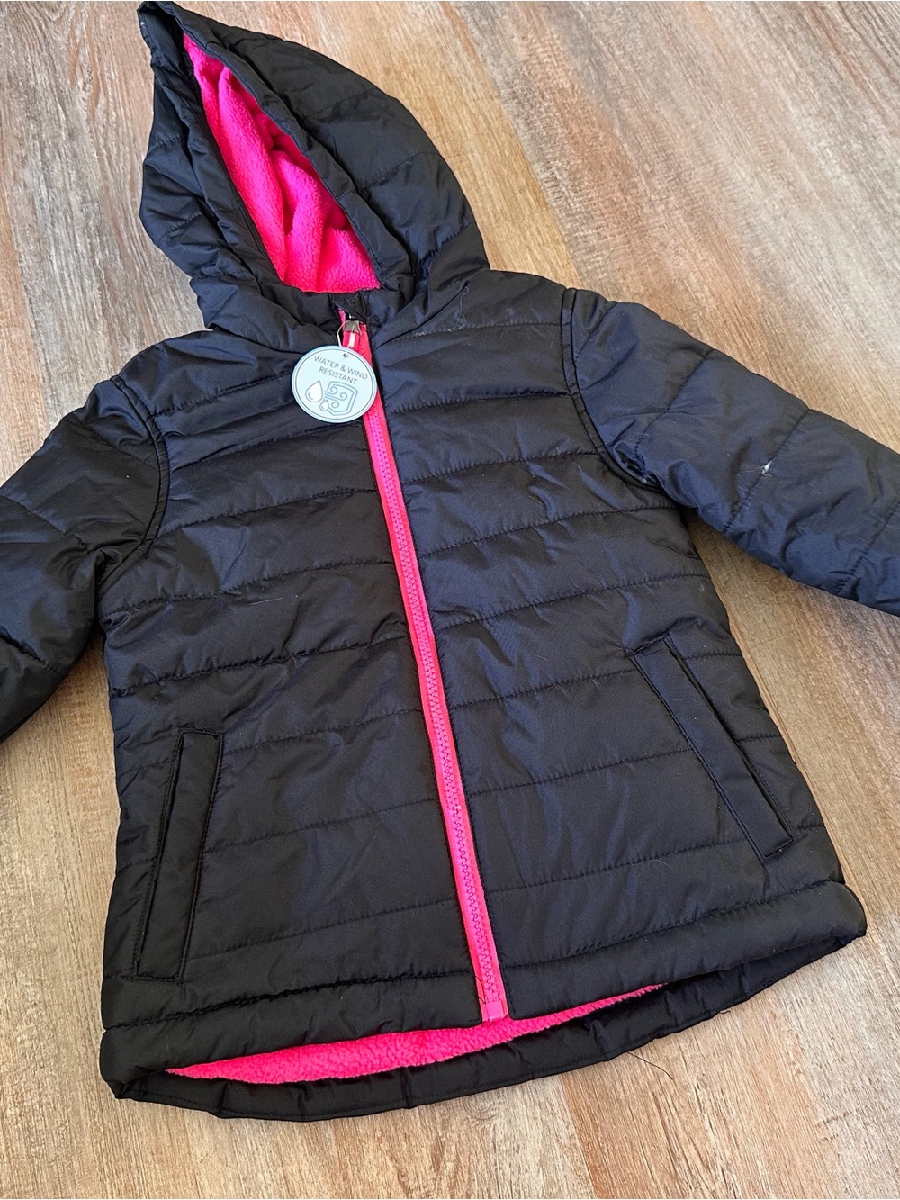 Kids Black Jacket with Pink Lining and Hood
